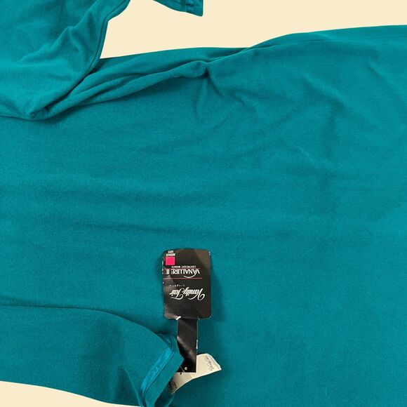 Vintage 90s Vanity Fair nightgown, teal (spruce) green pearl snap velour robe - Picture 6 of 8